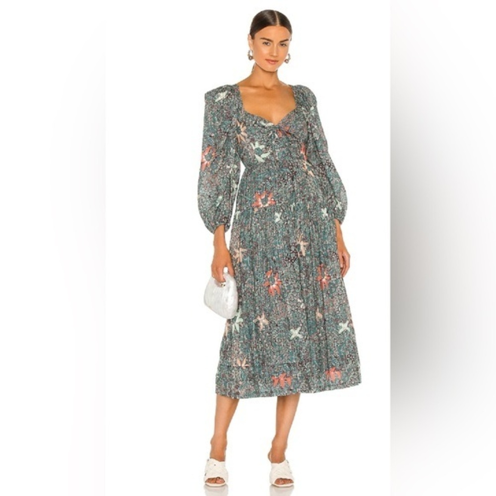 Ulla Johnson Kemala Dress Malachite Green Poplin Cotton Long Sleeve Midi Dress 4